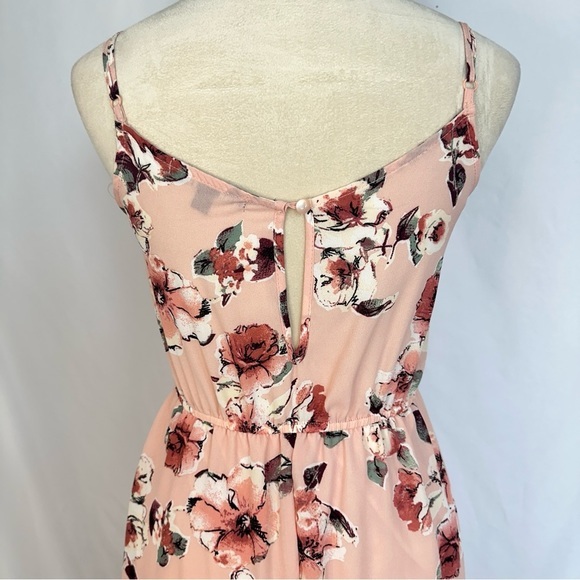 Three Pink Hearts Dress Womens XS Floral Print Maxi Pink High Low Hem Ruched‎ - Picture 7 of 13